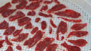 Placenta slices being prepared for placenta capsules.